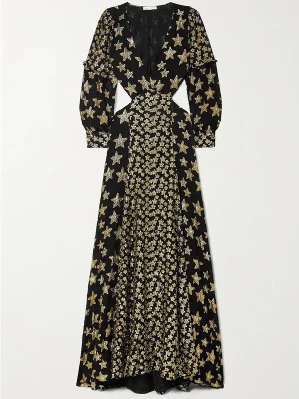 NWT LoveShackFancy Aneesha Black Gold Star Cutout Maxi Dress M - Picture 4 of 14